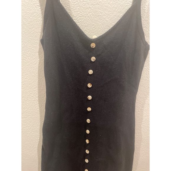 EE:SOME Sleeveless Button Front Ribbed Knit Midi Tank Bodycon Dress Black Sz M - Picture 3 of 5